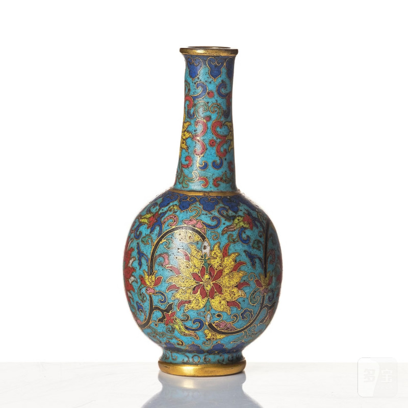 A small cloisonné 'lotus' bottle vase, - 图2